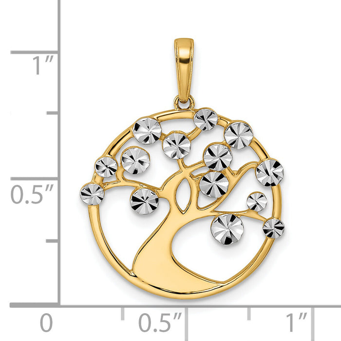 14K w/White Rhodium Diamond-cut Tree of Life Pendant-M3029