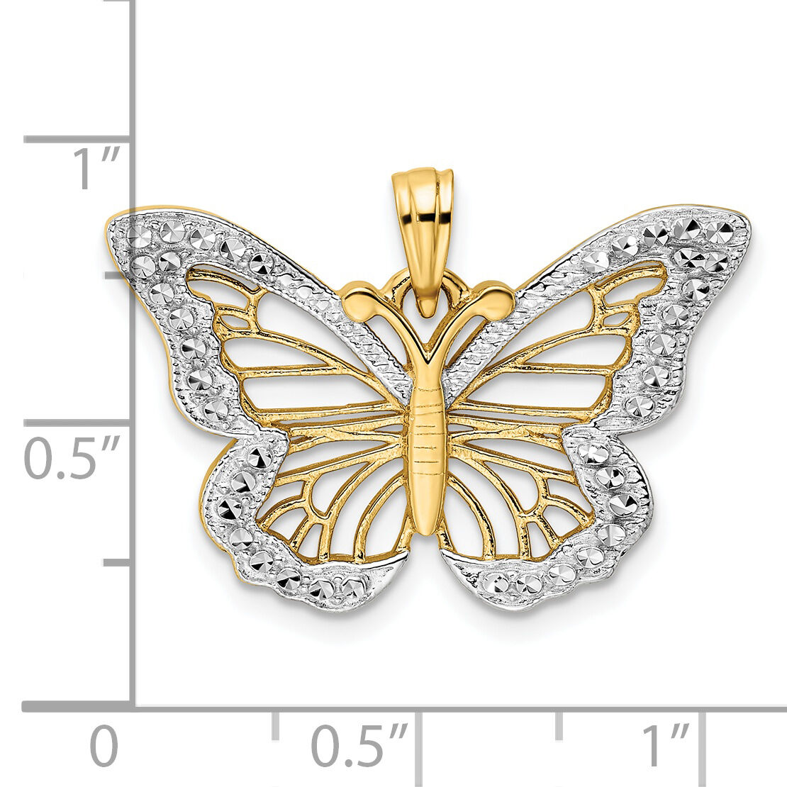 14k and White Rhodium Diamond-cut Butterfly Pendant-M3031