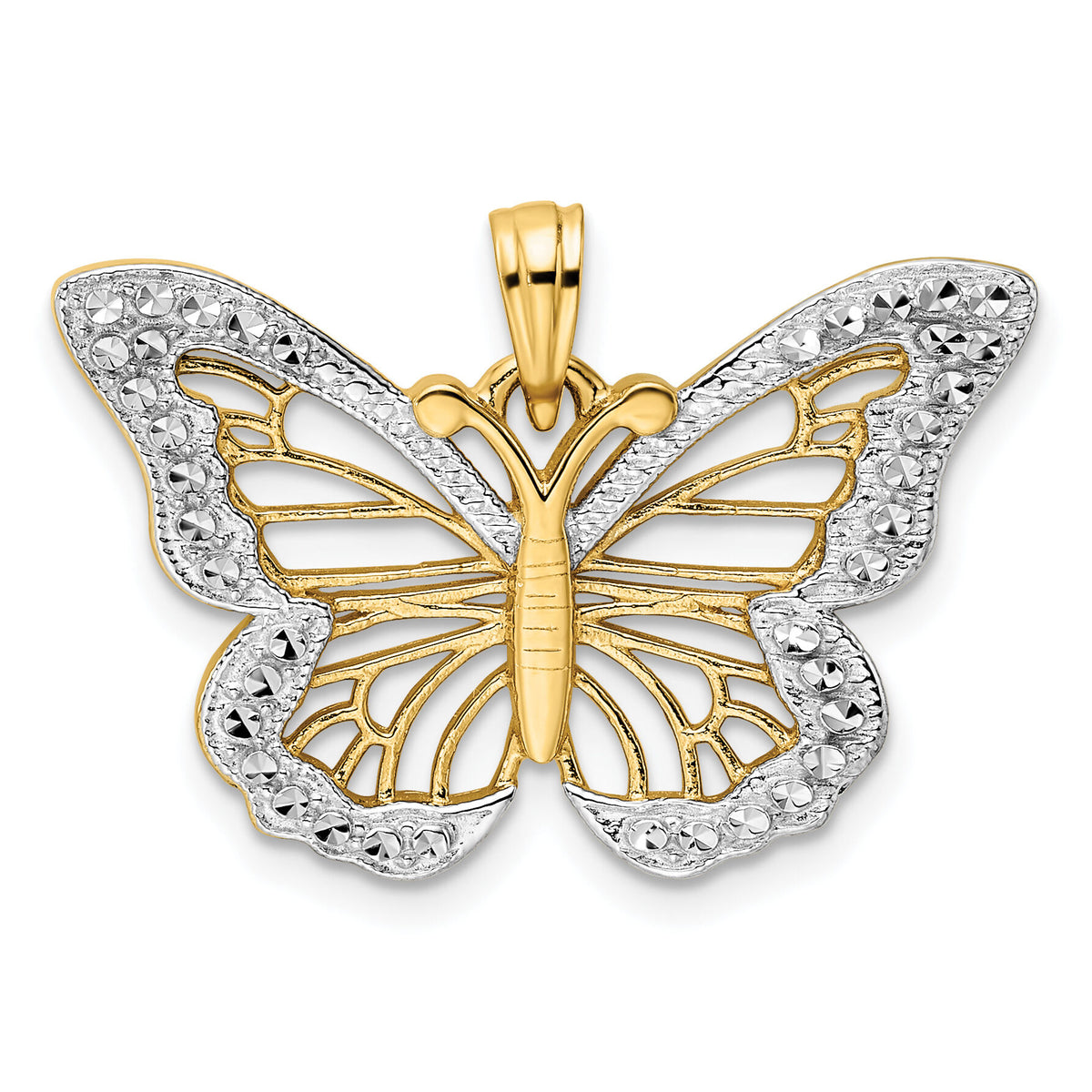 14k and White Rhodium Diamond-cut Butterfly Pendant-M3031