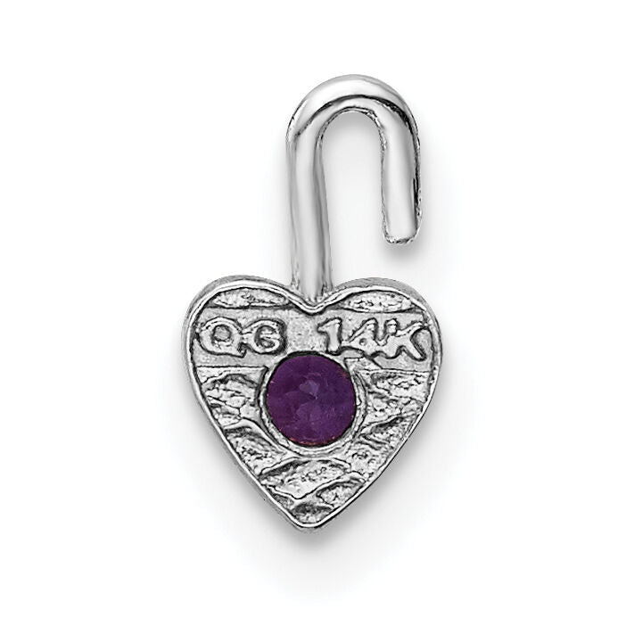 14k White Gold February Synthetic Birthstone Heart Charm-M344W