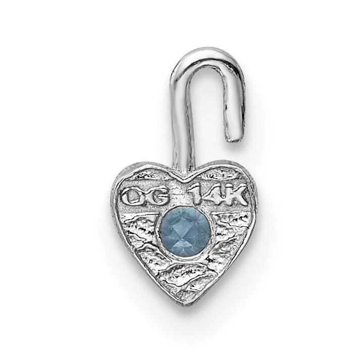 14k White Gold March Synthetic Birthstone Heart Charm-M345W