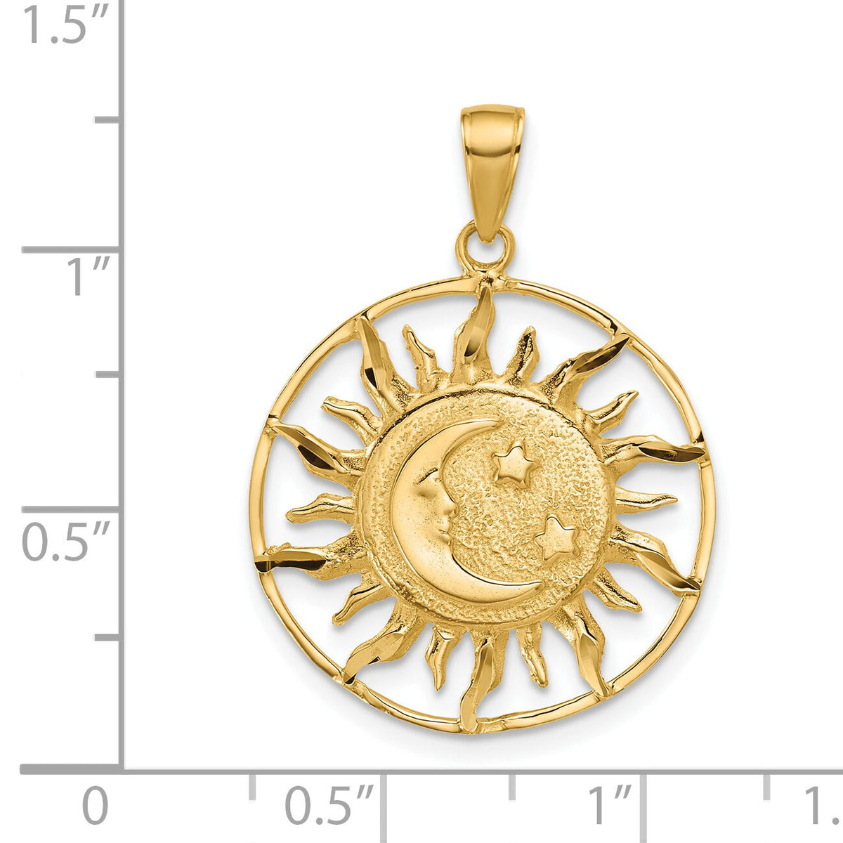 14k Diamond-cut Sun with Moon and Stars Charm-M475