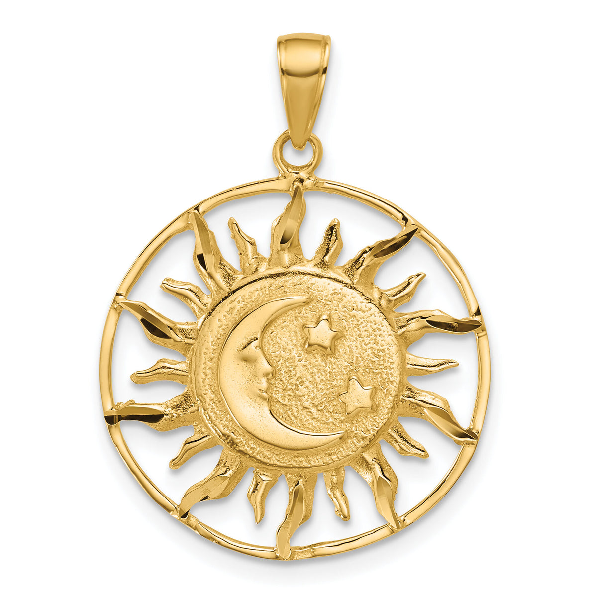 14k Diamond-cut Sun with Moon and Stars Charm-M475