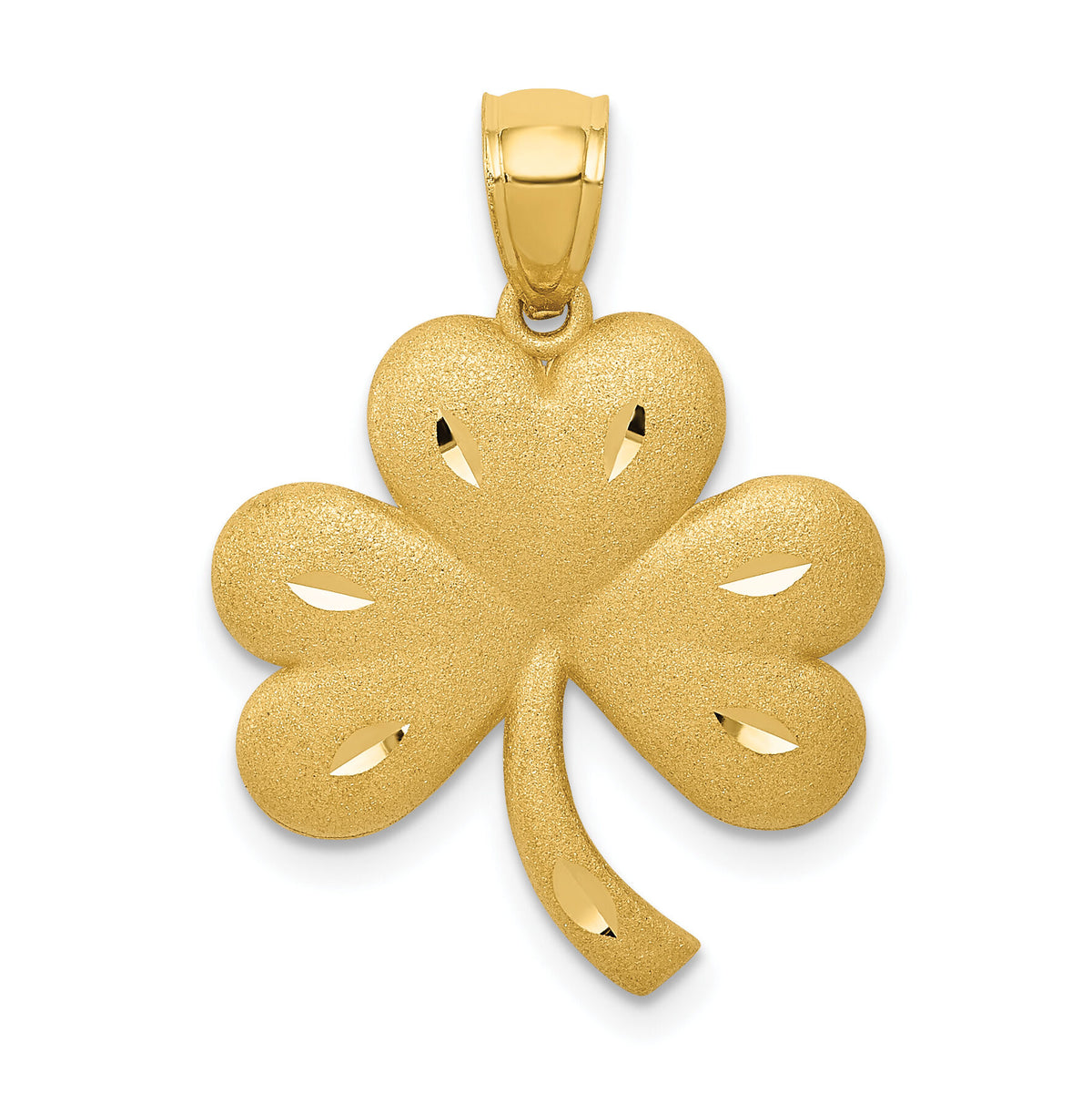 14k Brushed Diamond-cut Shamrock Pendant-M503