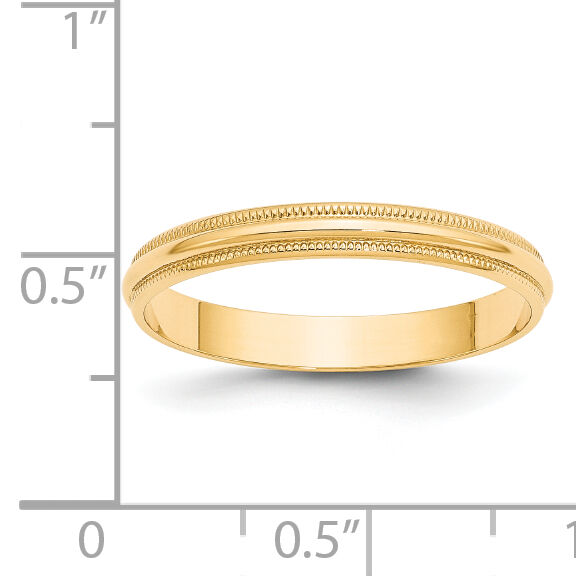 14KY 3mm LTW Milgrain Half Round Band-ML030