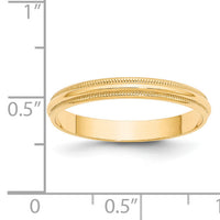 14KY 3mm LTW Milgrain Half Round Band-ML030