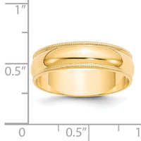 14KY 6mm LTW Milgrain Half Round Band-ML060