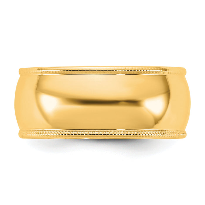 14KY 8mm LTW Milgrain Half Round Band-ML080