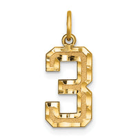 14k Medium Diamond-cut Number 3 Charm-MN03
