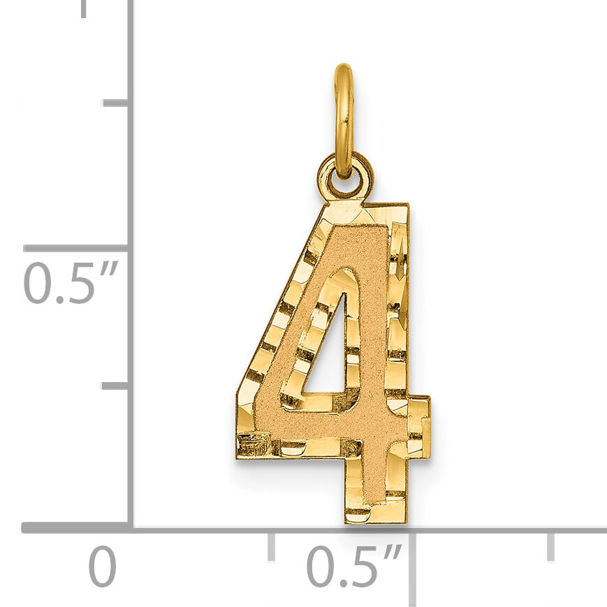 14k Medium Diamond-cut Number 4 Charm-MN04