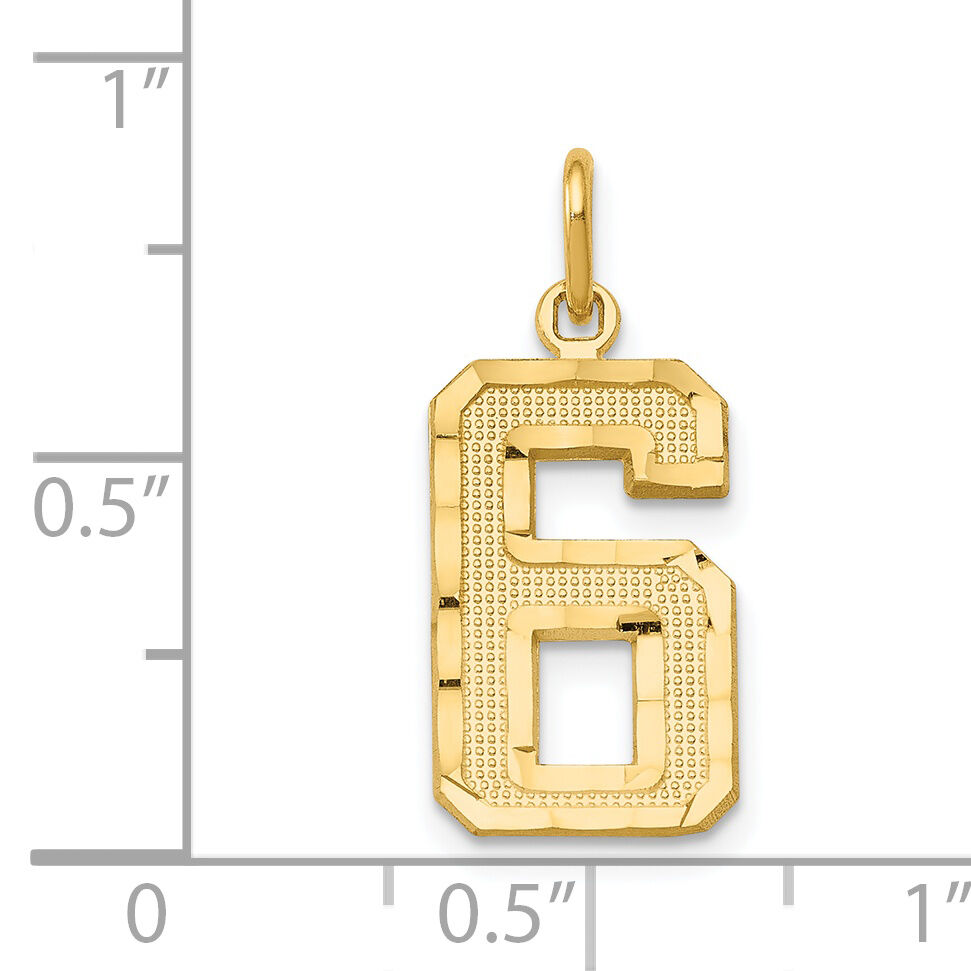 14k Medium Diamond-cut Number 6 Charm-MN06