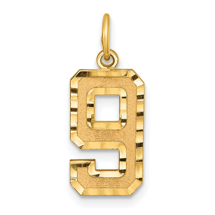 14k Medium Diamond-cut Number 9 Charm-MN09