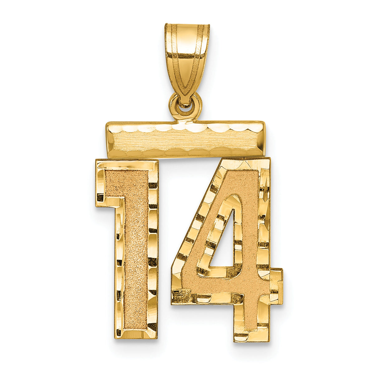 14k Medium Diamond-cut Number 14 Charm-MN14