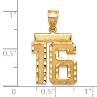14k Medium Diamond-cut Number 16 Charm-MN16