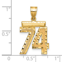 14k Medium Diamond-cut Number 74 Charm-MN74