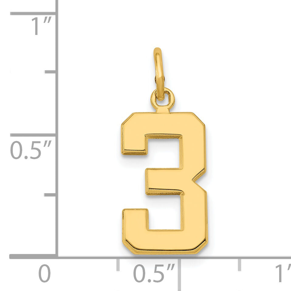 14k Medium Polished Number 3 Charm-MP03
