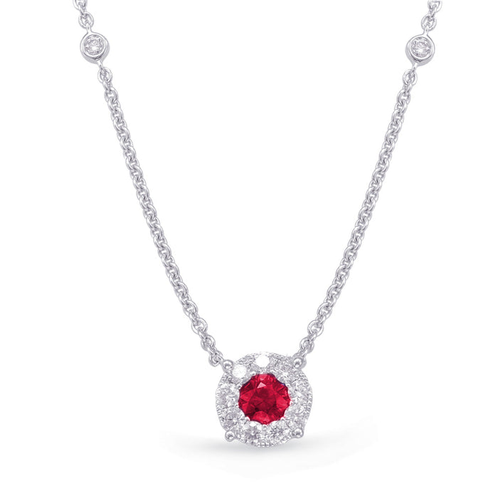 White Gold Ruby & Diamond Necklace