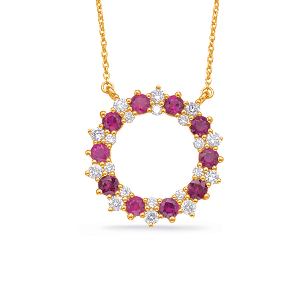 Yellow Gold Diamond & Ruby Necklace
