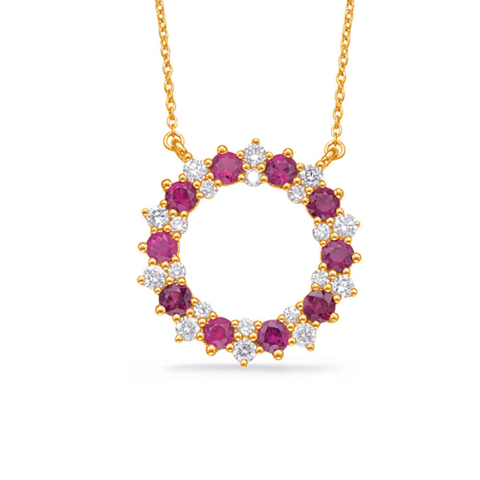 Yellow Gold Diamond & Ruby Necklace