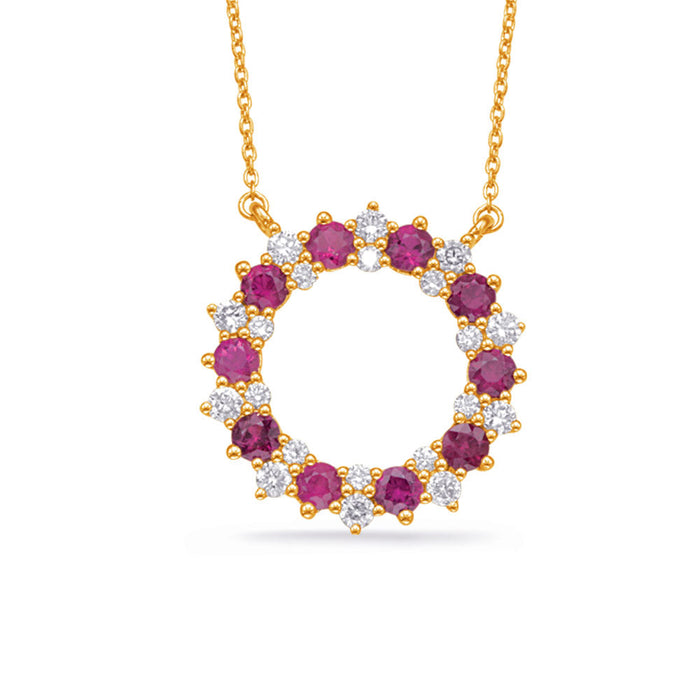 Yellow Gold Diamond & Ruby Necklace