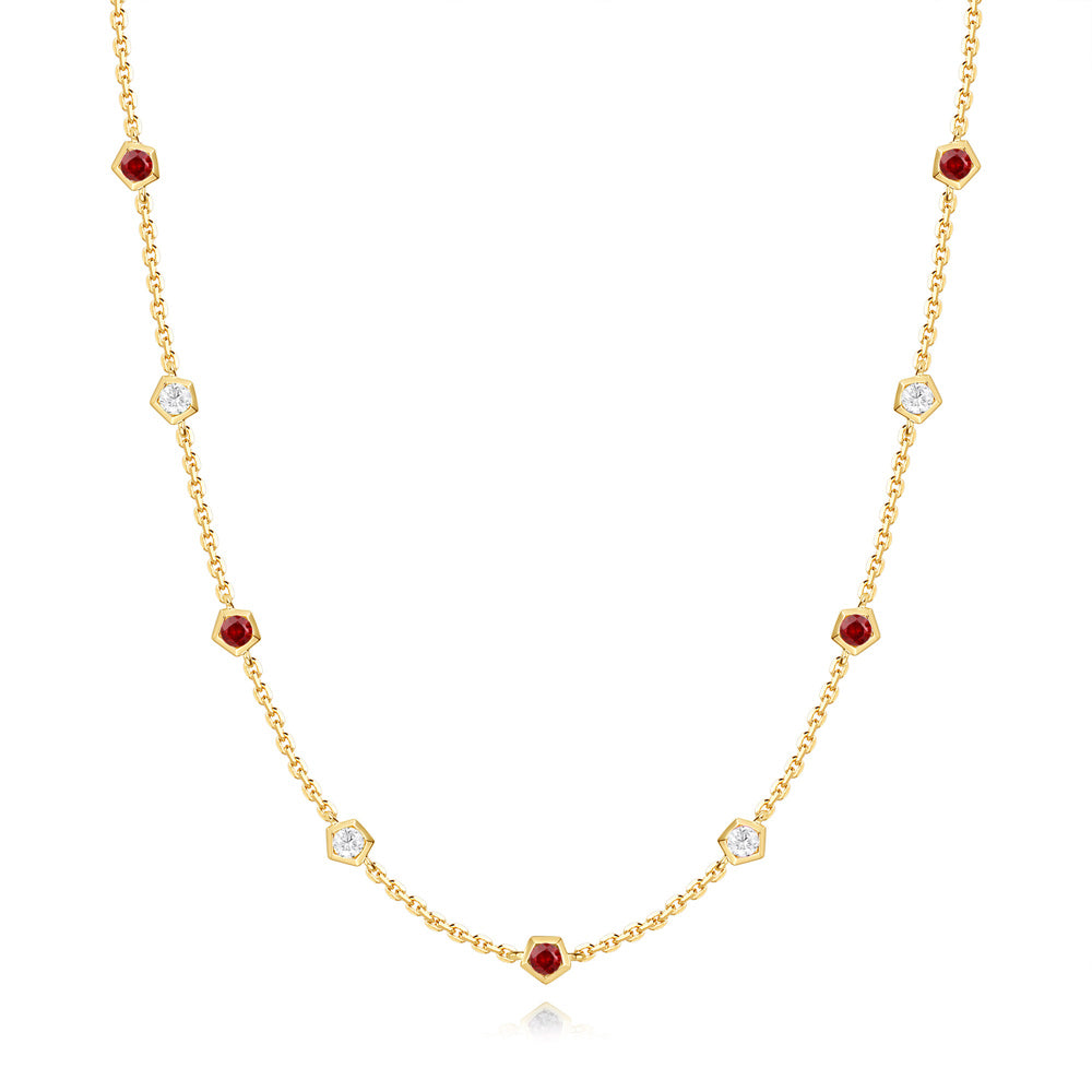 Yellow Gold Ruby & Diamond Necklace
