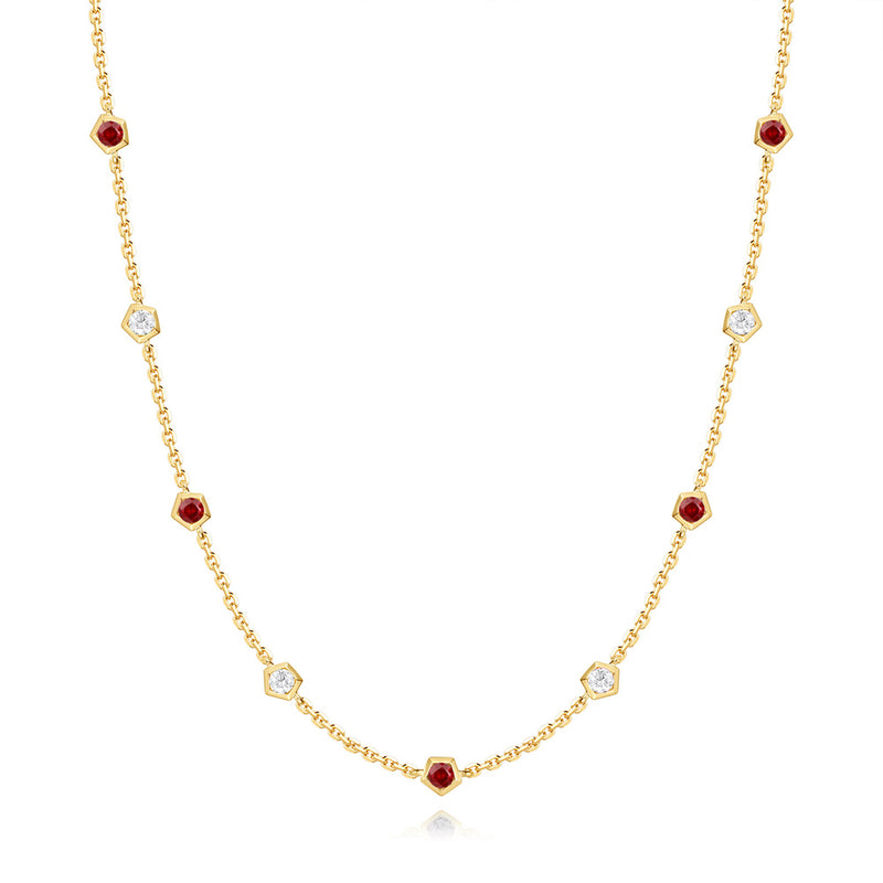 Yellow Gold Ruby & Diamond Necklace
