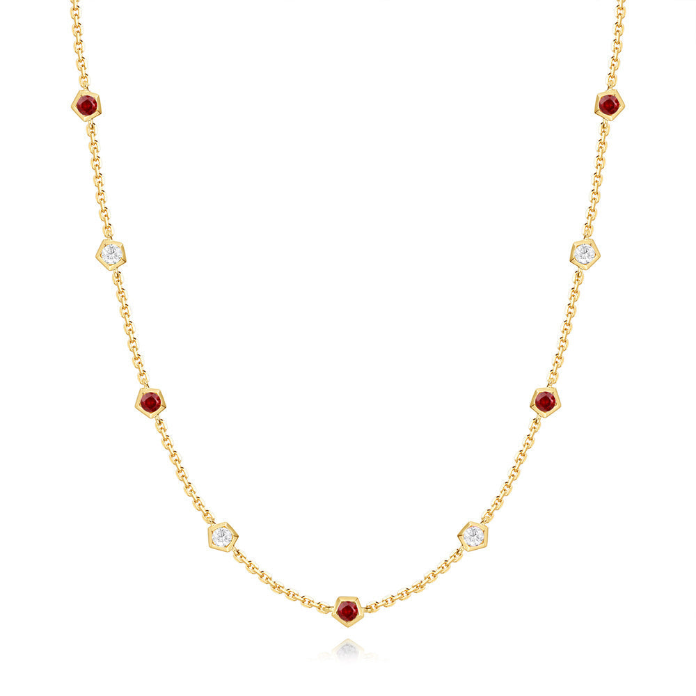 Yellow Gold Ruby & Diamond Necklace