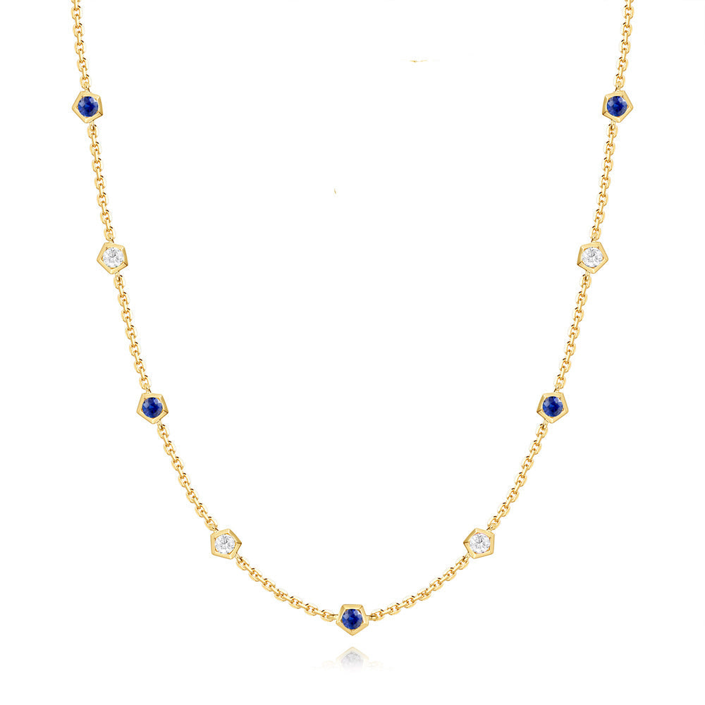 Yellow Gold Sapphire & Diamond Necklace