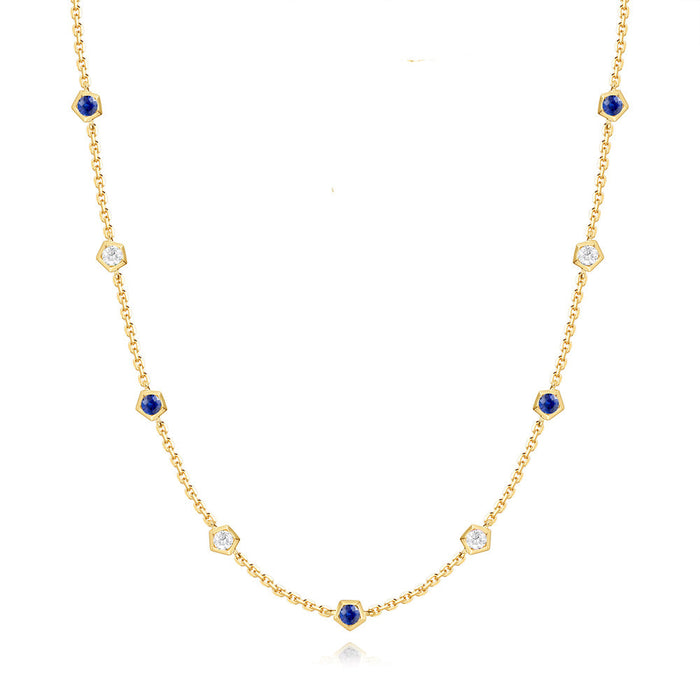 Yellow Gold Sapphire & Diamond Necklace