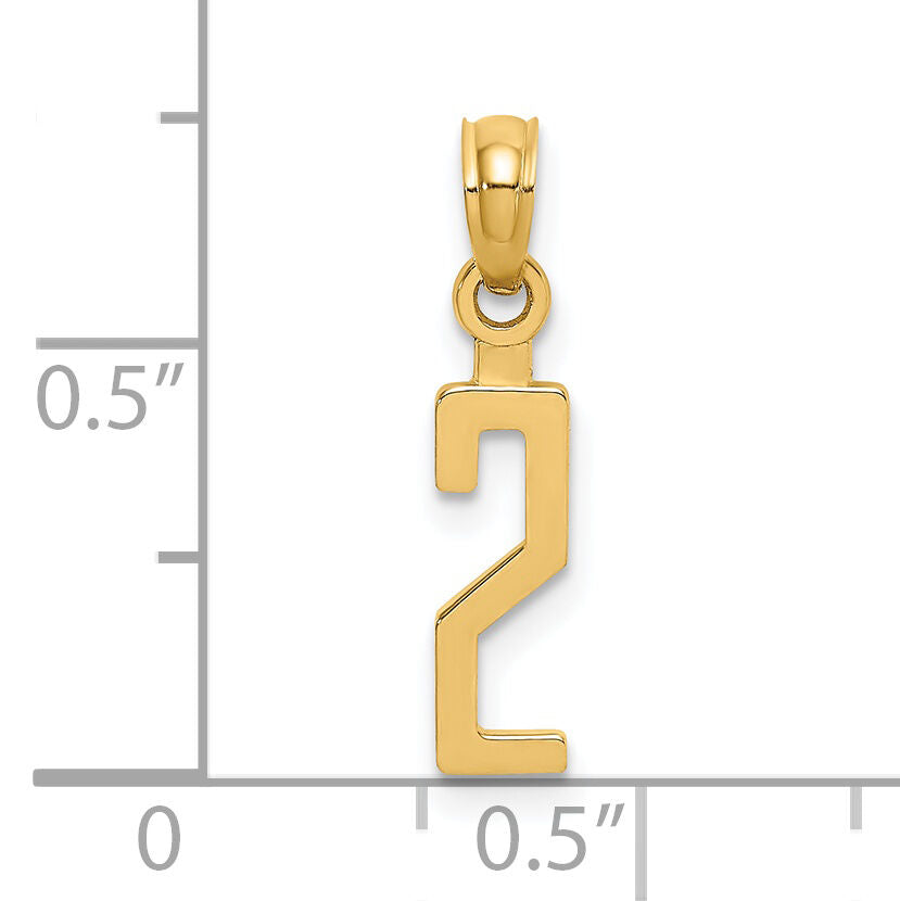 14k Polished Number 2 Pendant-NU02