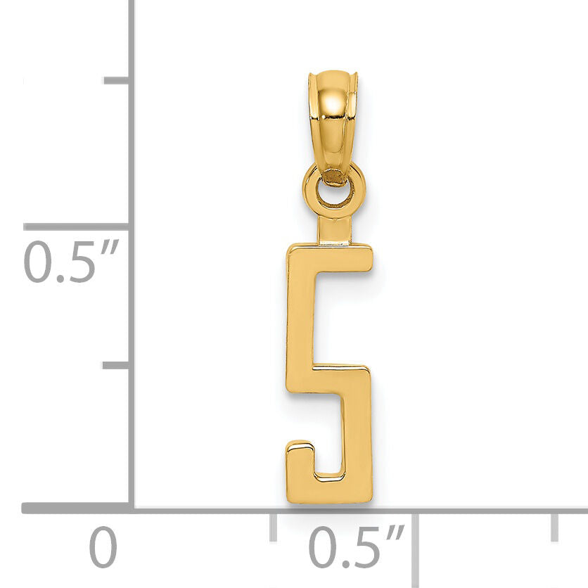 14k Polished Number 5 Pendant-NU05