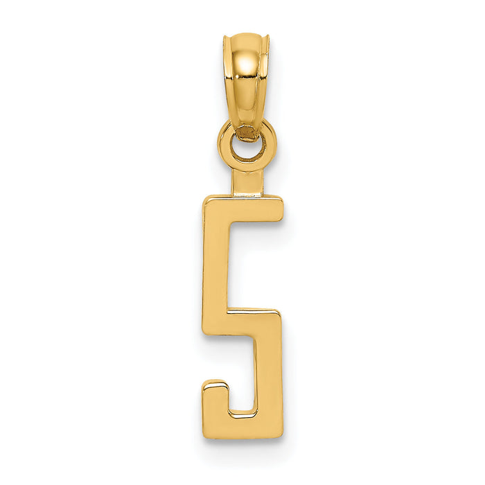 14k Polished Number 5 Pendant-NU05