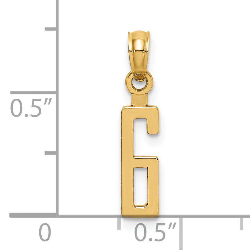 14k Polished Number 6 Pendant-NU06