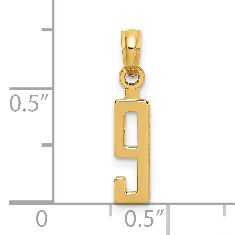 14k Polished Number 9 Pendant-NU09