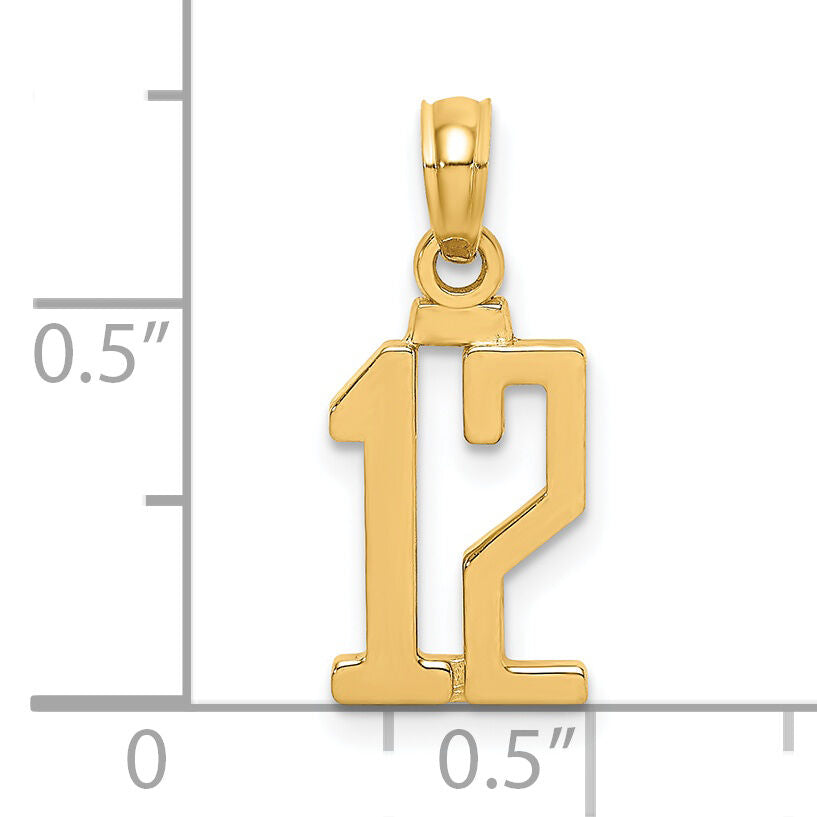 14k Polished Number 12 Pendant-NU12