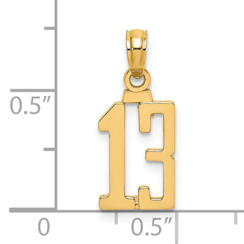 14k Polished Number 13 Pendant-NU13
