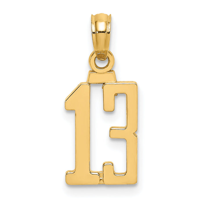 14k Polished Number 13 Pendant-NU13