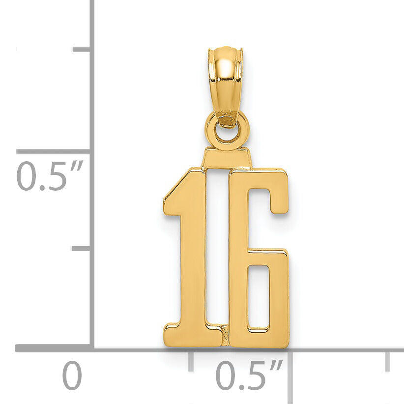 14k Polished Number 16 Pendant-NU16
