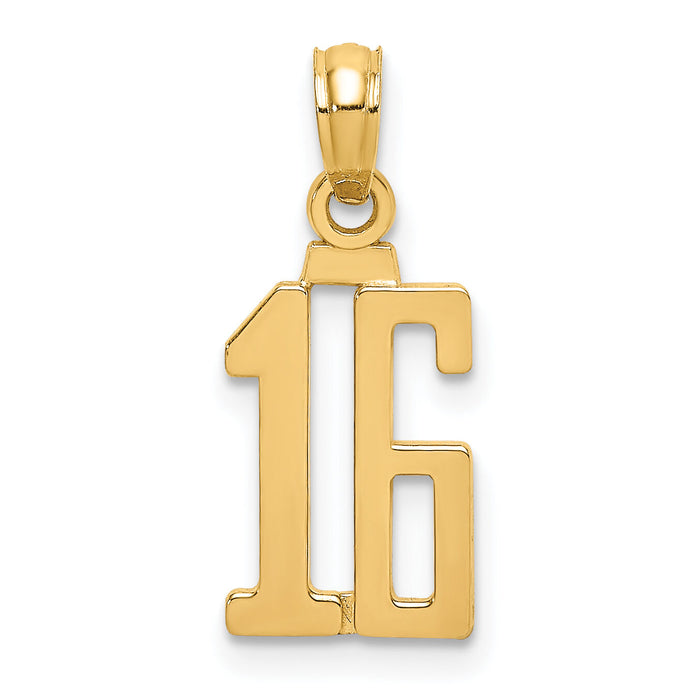 14k Polished Number 16 Pendant-NU16