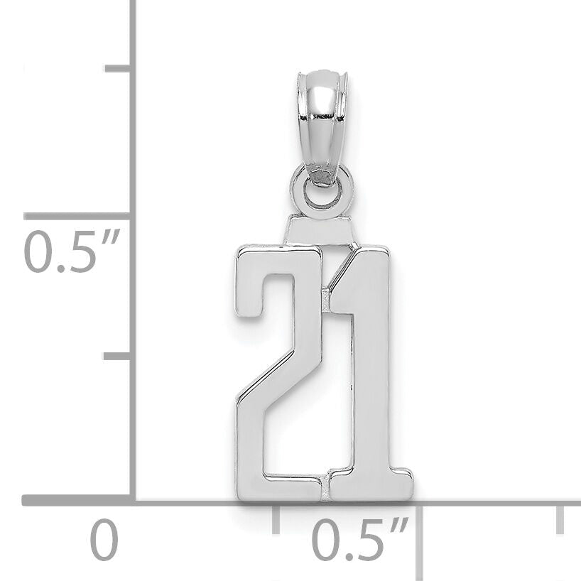 14kw Polished Number 21 Pendant-NU21W