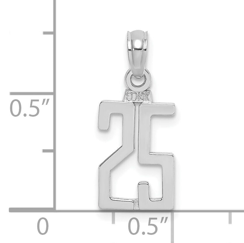 14kw Polished Number 25 Pendant-NU25W