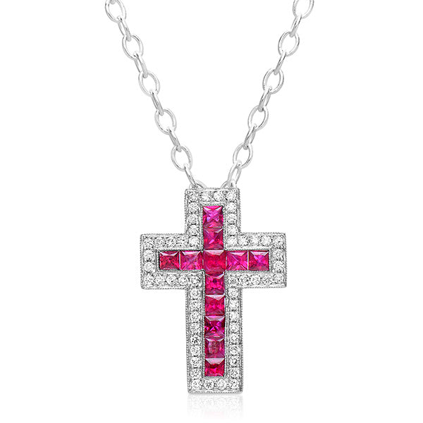 Ruby & Diamond Cross Pendant