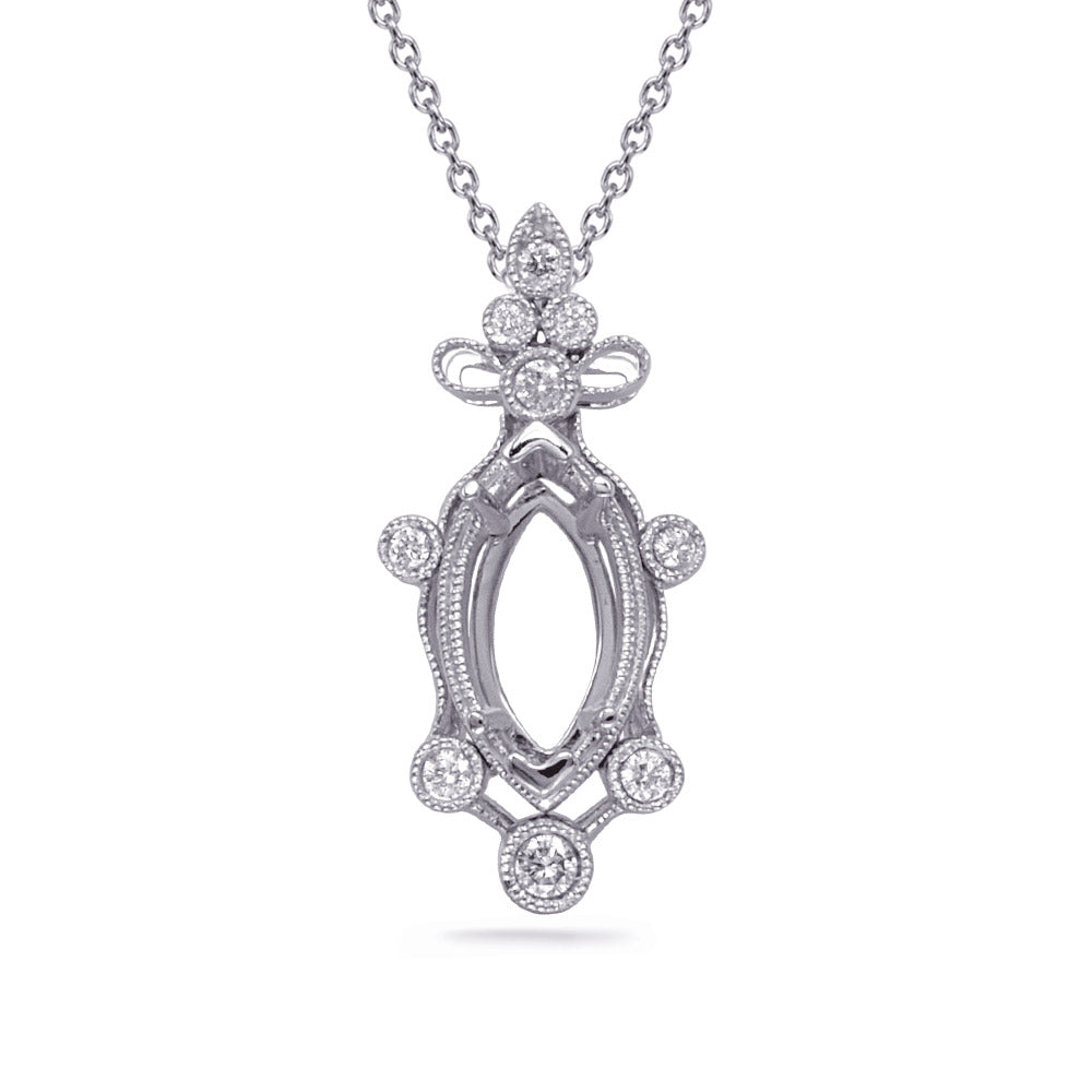 White Gold Diamond Pendant 7x3.5 Mm