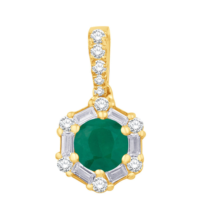 Yellow Gold Diamond & Emerald  Pendant