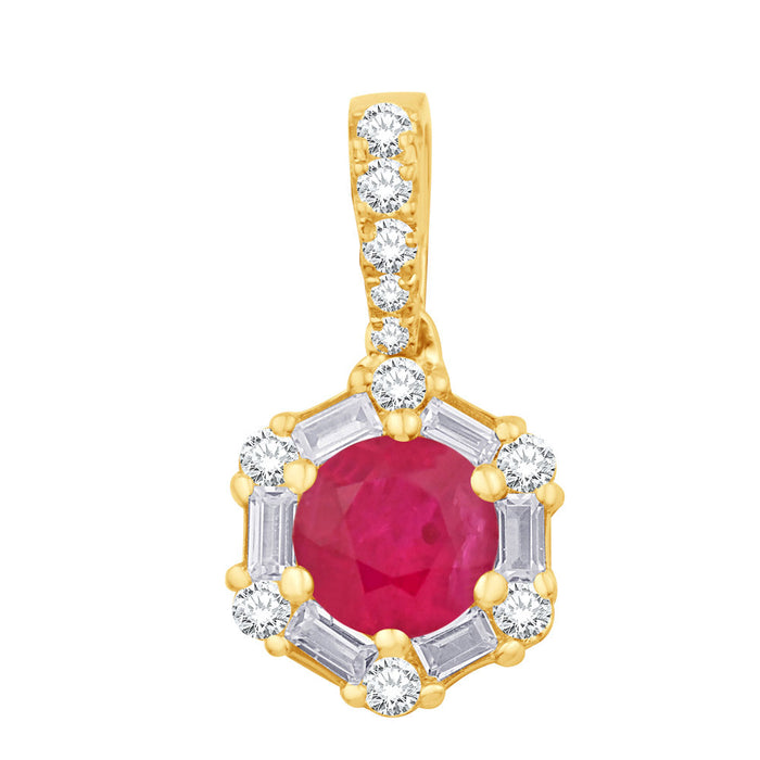 Yellow Gold Diamond & Ruby  Pendant