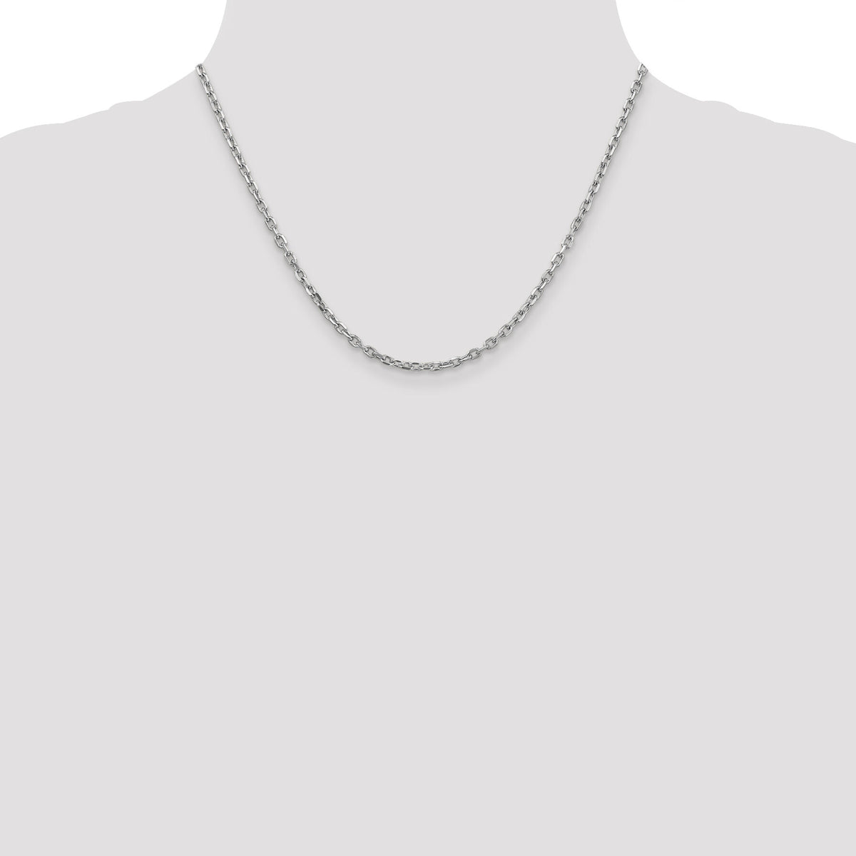 14k White Gold 3mm D/C Round Open Link Cable Chain-PEN200-18