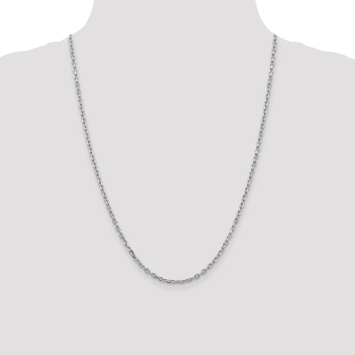 14k White Gold 3mm D/C Round Open Link Cable Chain-PEN200-24