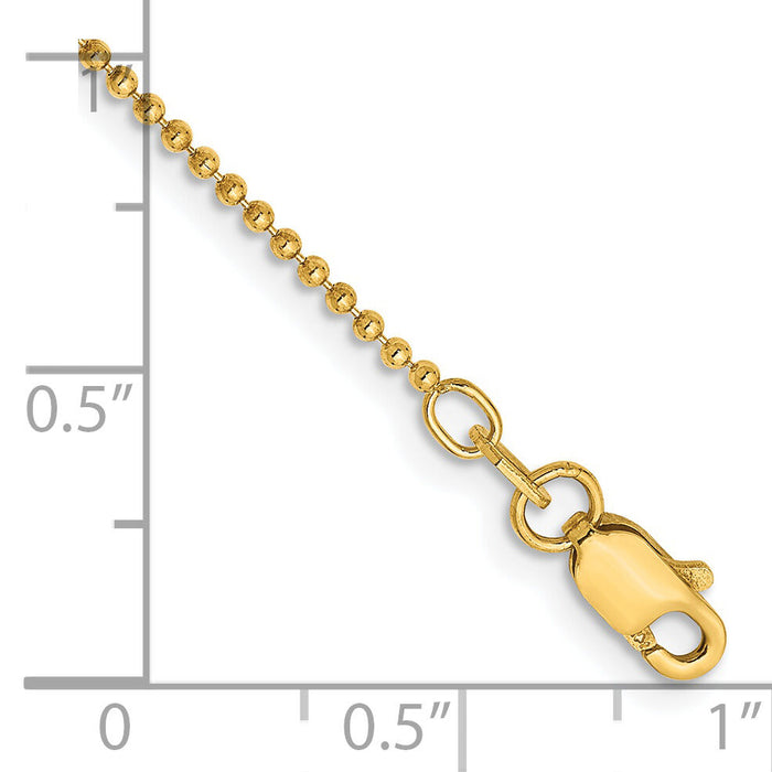 14k 1.2mm D/C Beaded Chain Anklet-PEN247-10