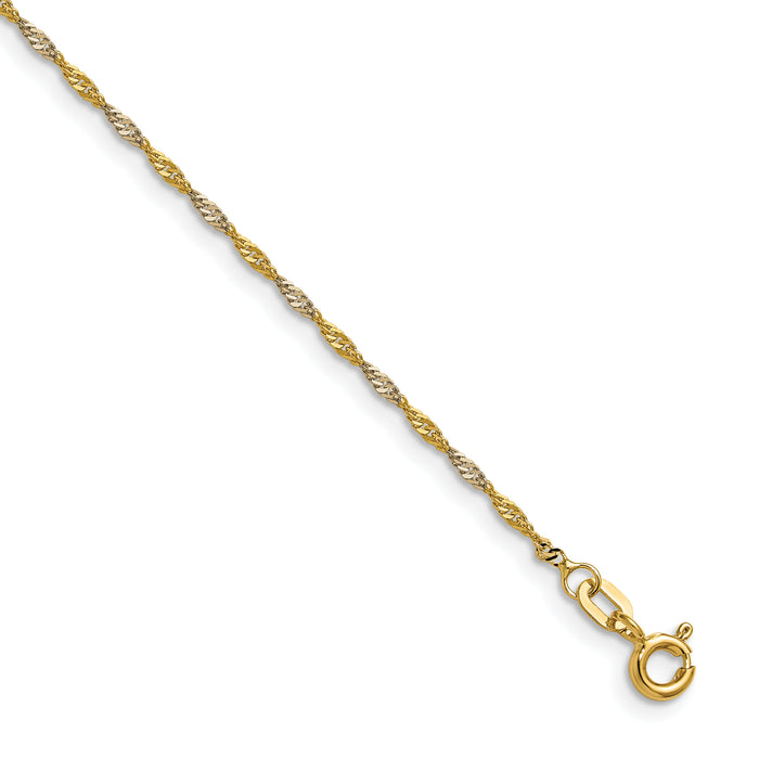 14k Yellow Gold with Rhodium 1.4mm Singapore Chain-PEN333-24