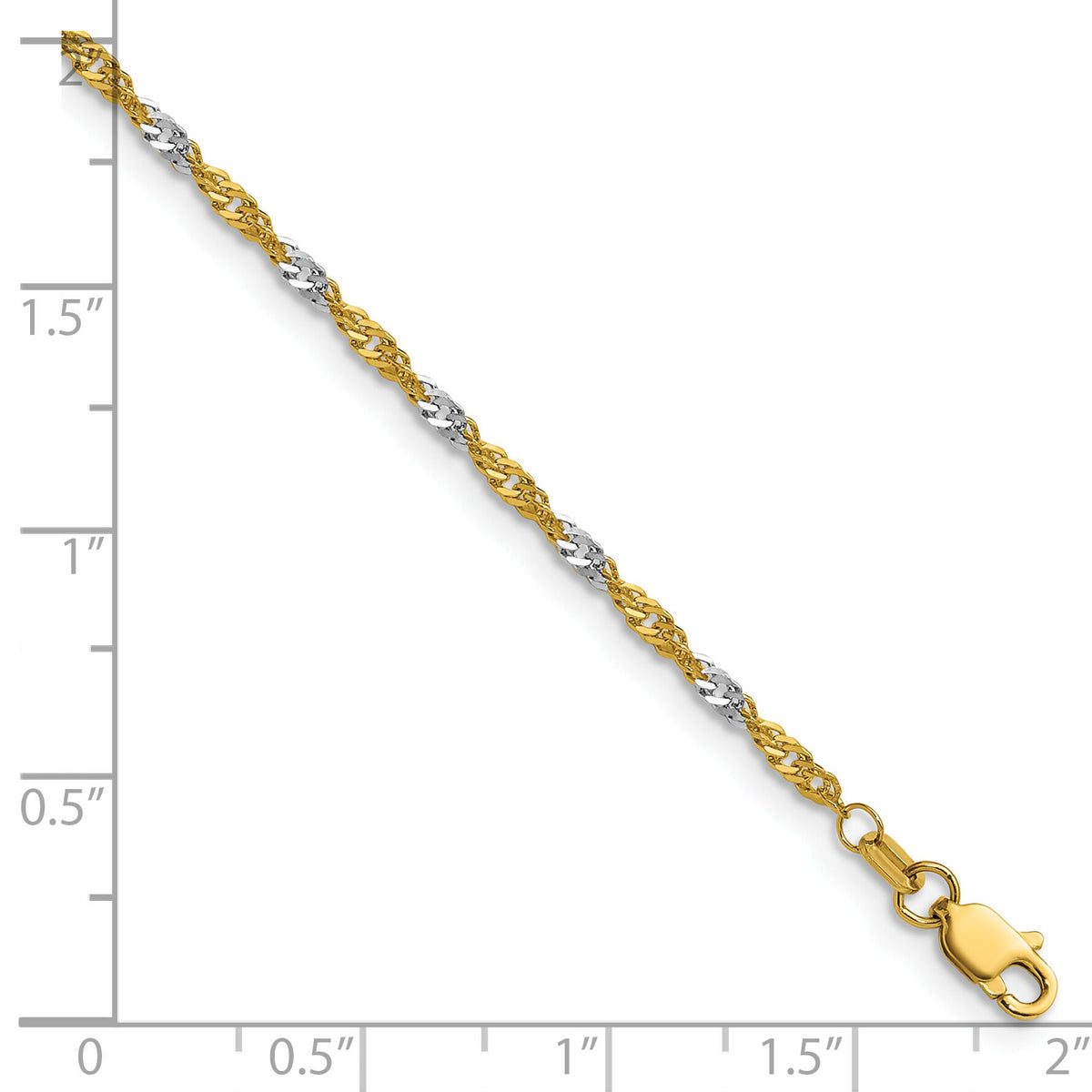 14k Yellow Gold with Rhodium 1.9mm Singapore Chain-PEN335-8